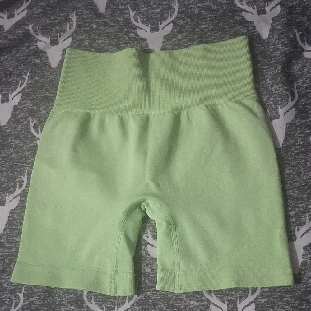 Amazon Light Green High-Rise Ribbed Waist Bike Shorts